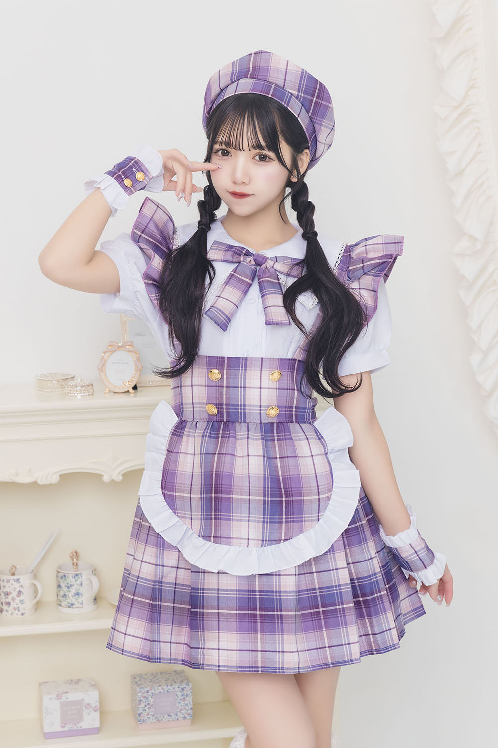 《JamsCollection着用》コスプレ リリパレ アイドルチェックメイド レディース フリーサイズ ブルー/ピンク/イエロー/パープル/ミント 【クリアストーン】♡