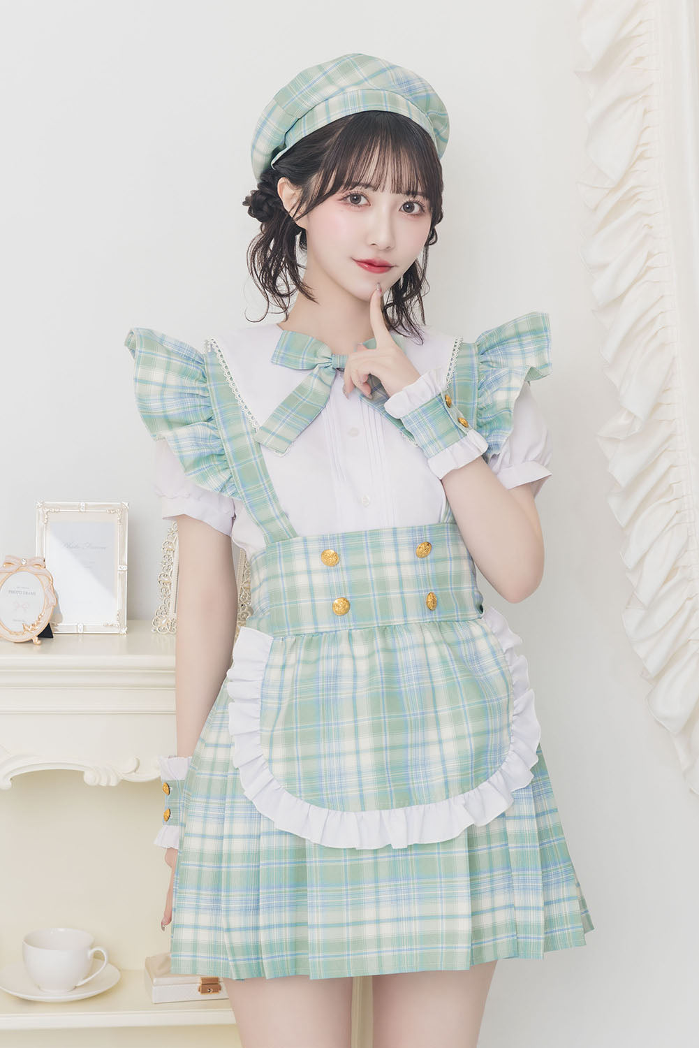 《JamsCollection着用》コスプレ リリパレ アイドルチェックメイド レディース フリーサイズ ブルー/ピンク/イエロー/パープル/ミント 【クリアストーン】♡