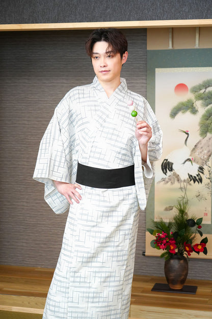 [New] コスプレ メンズ着物 浅葱/黒縞/生成り/青海波 メンズ フリーサイズ ブラック/レッド/ホワイト【クリアストーン】