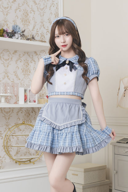 《JamsCollection着用》コスプレ メイド リリパレ アイドルツイードメイド レディース フリーサイズ ブルー/ピンク【クリアストーン】♡