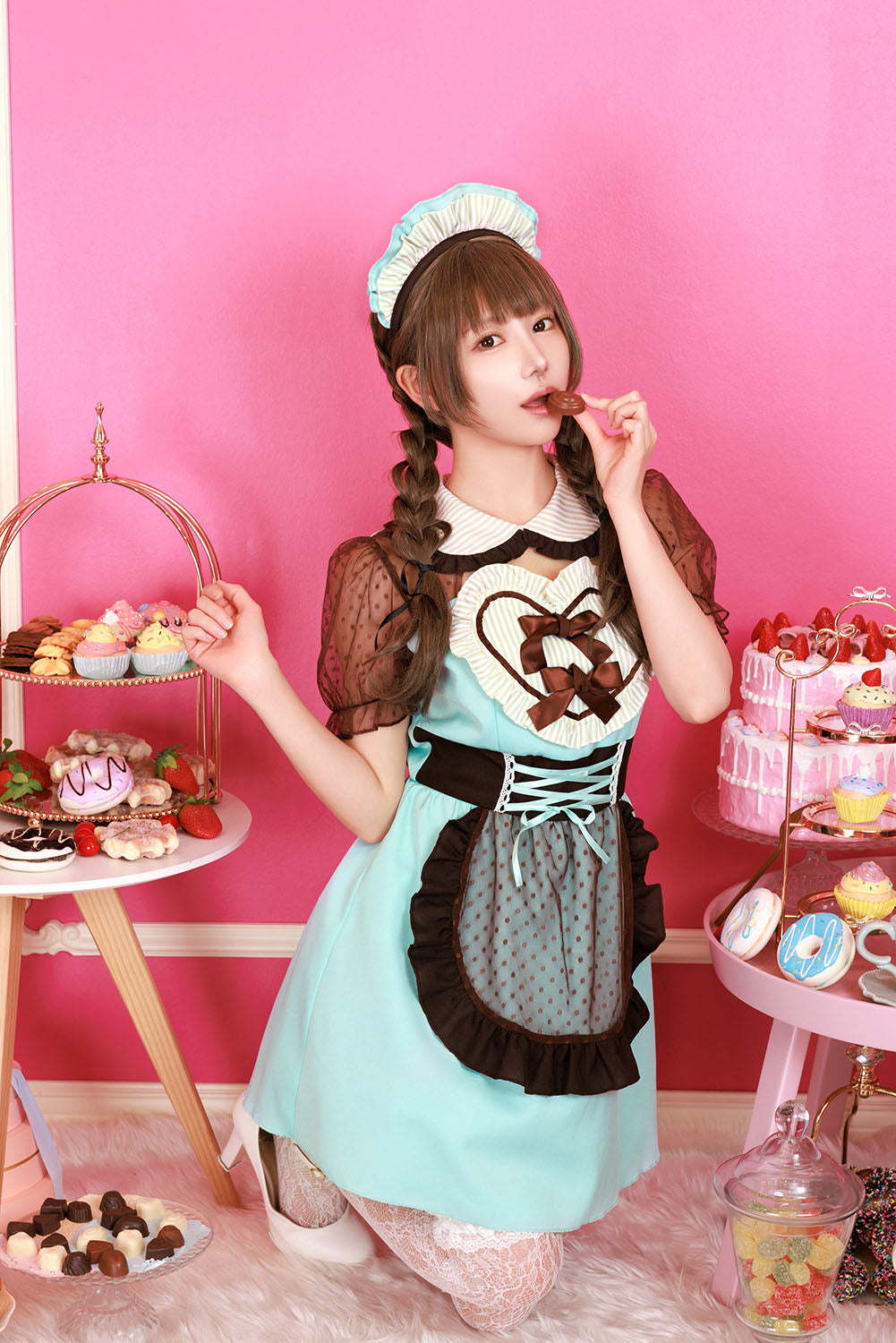コスプレ バレンタイン メイド服 チョコミントハートメイド レディース