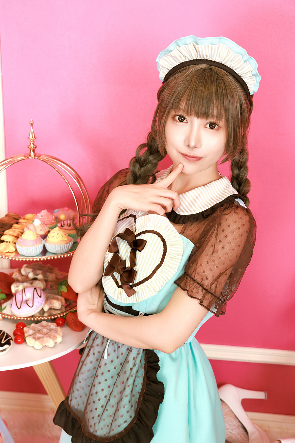 コスプレ バレンタイン メイド服 チョコミントハートメイド レディース