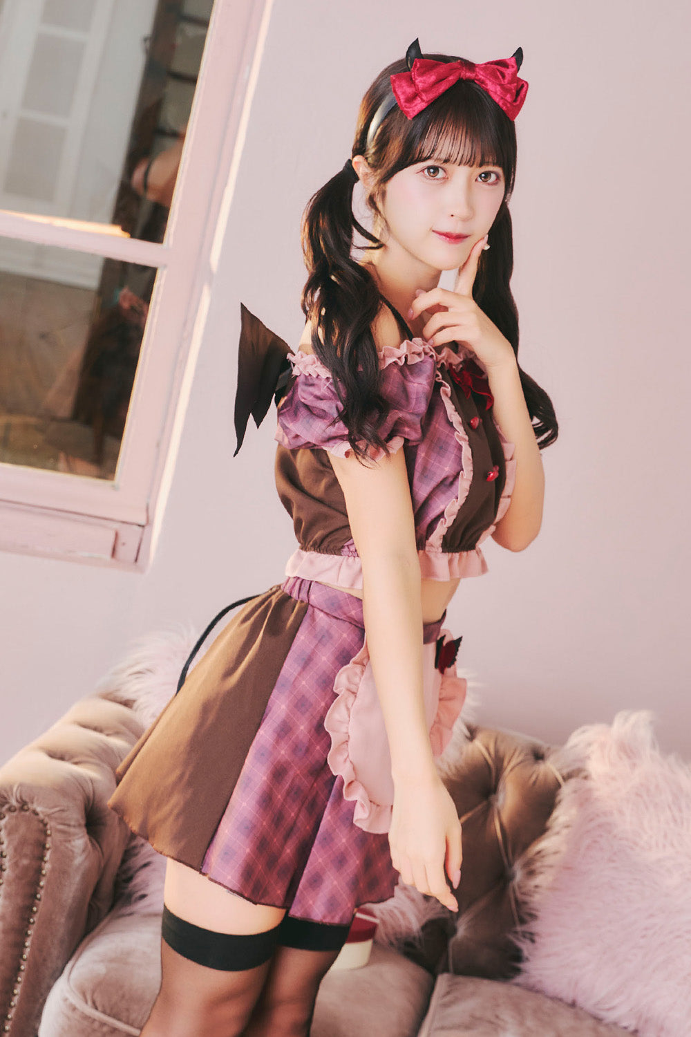 《JamsCollection・村望しおんちゃん、北乃咲久ちゃん着用》コスプレ バレンタイン メイド スイートキューピッド/ビターサキュバス レディース ブラウン【クリアストーン】♡