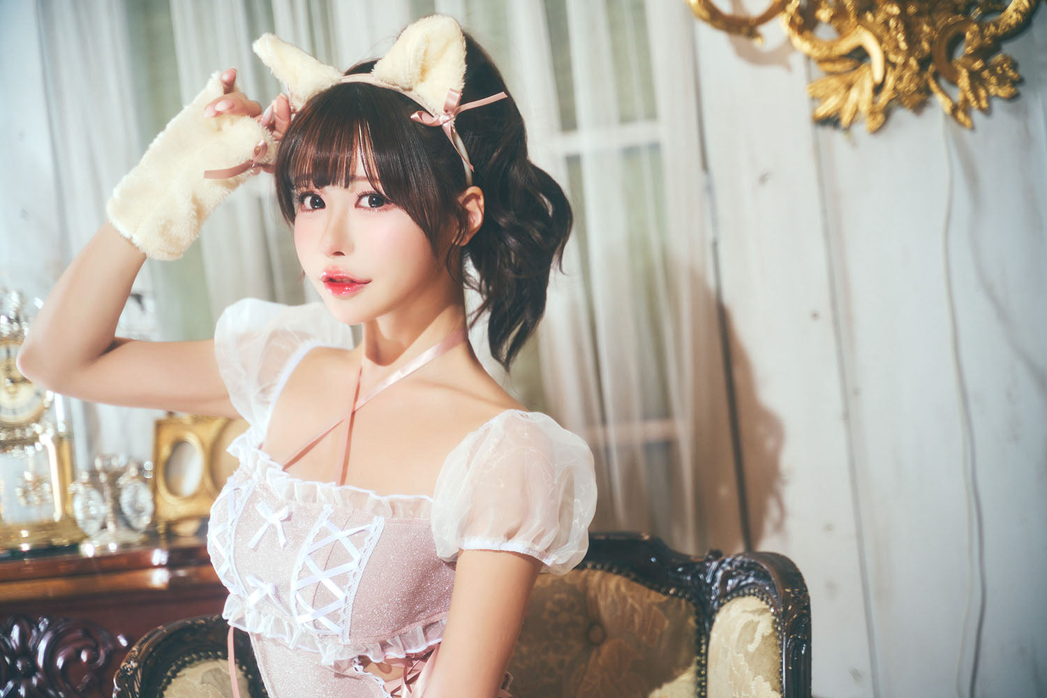 白田まいちゃん着用》 コスプレ アニマル ねこ マカロンキャット ラメ