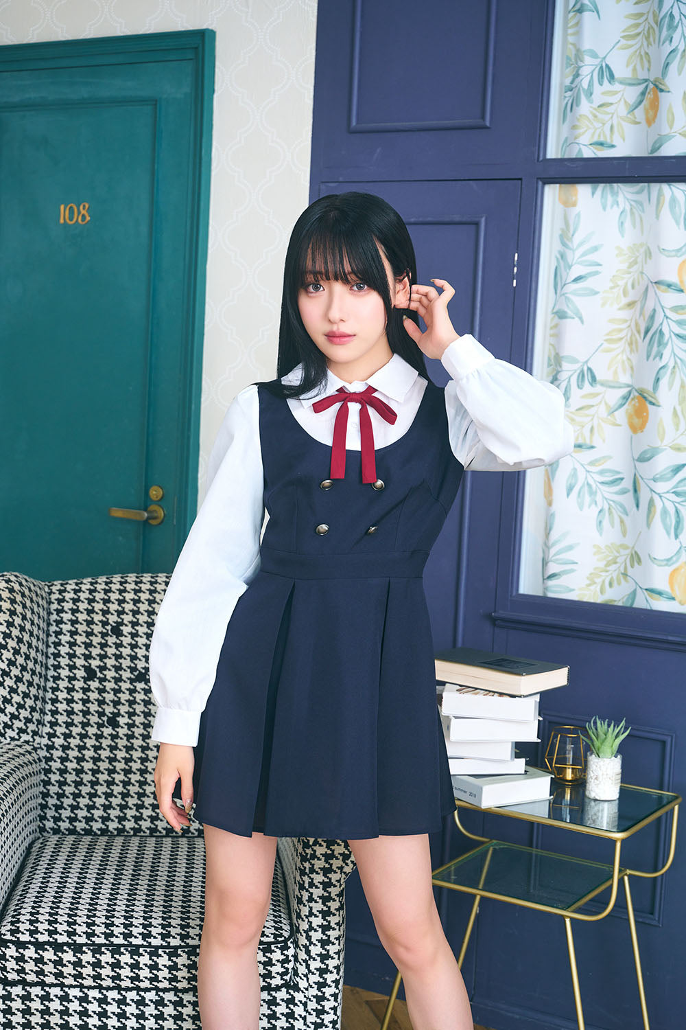 NEW] コスプレ 制服 オルチャンセーラー ワンピース ネイビー