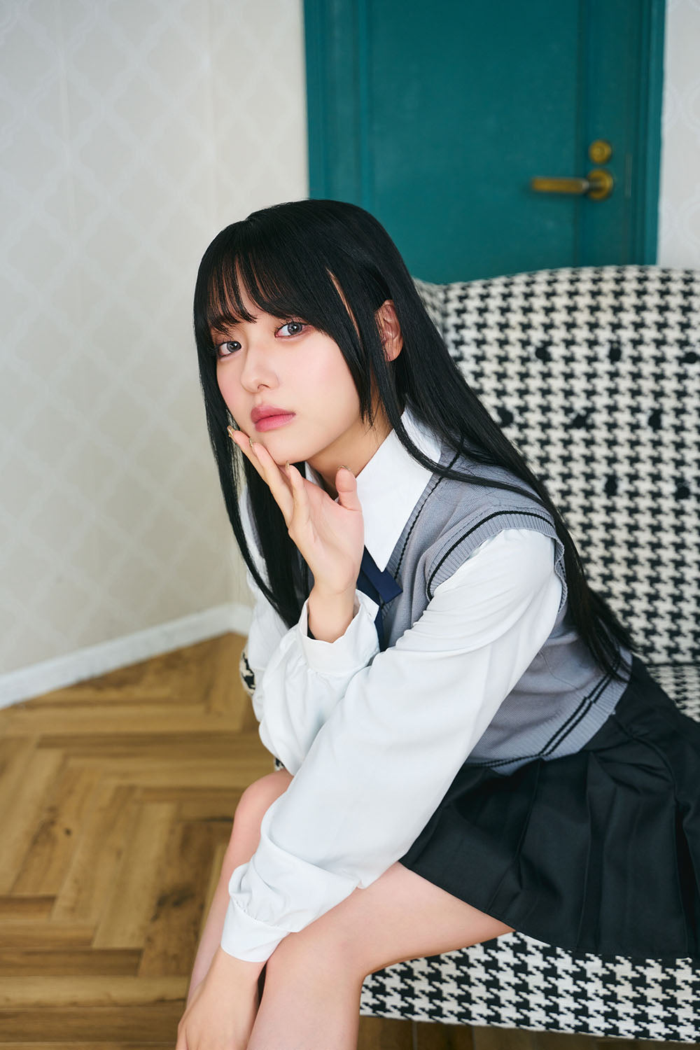 コスプレ 制服 オルチャンセーラー ニットベスト グレー×ブラック