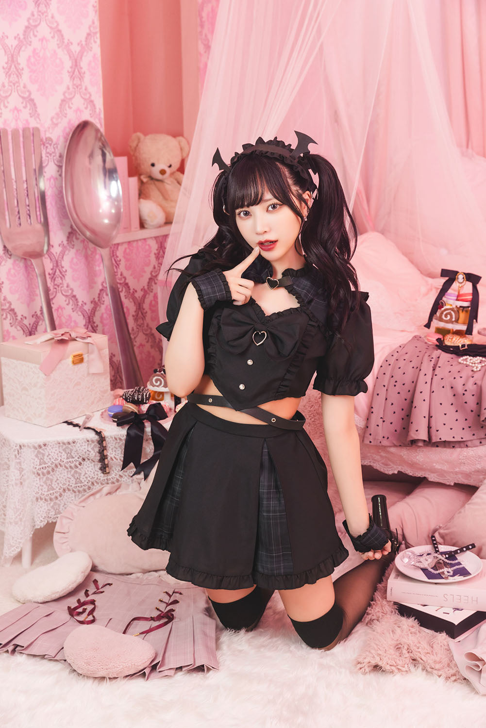 コスプレ ハロウィン ヤムヤムヤミー 依存デビル レディース フリーサイズ ブラック【クリアストーン】