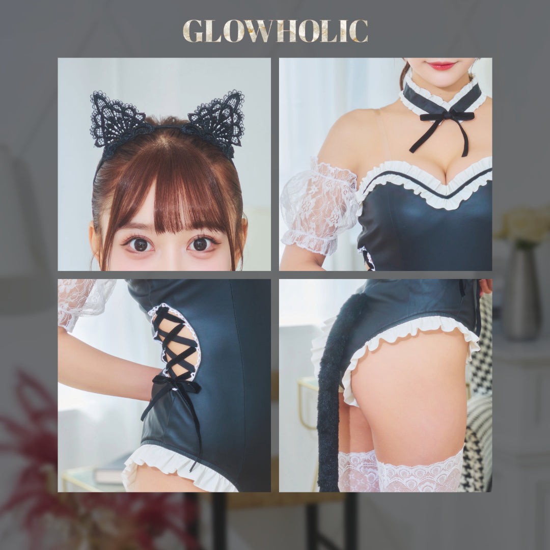 コスプレ ねこ GLOWHOLIC レオタードキャットガール レディース フリーサイズ ブラック【クリアストーン】