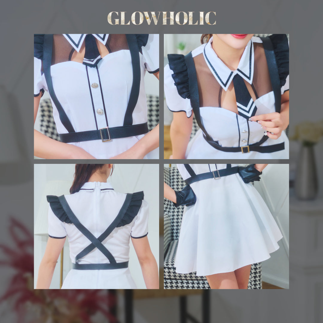 [NEW] コスプレ ミリタリー GLOWHOLIC ホワイトミリタリー レディース フリーサイズ ホワイト【クリアストーン】