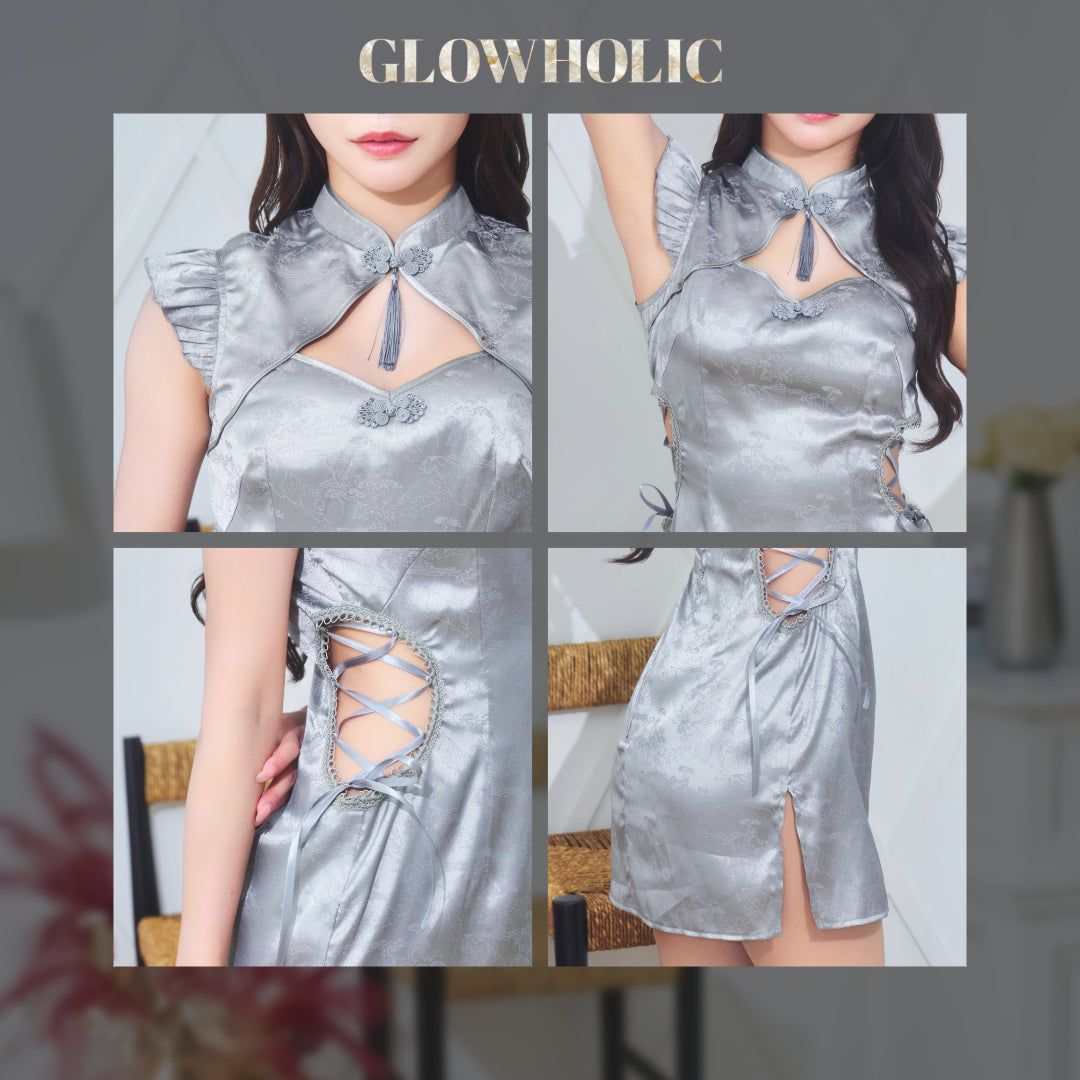 [NEW] コスプレ チャイナドレス GLOWHOLIC グレーミニチャイナ レディース フリーサイズ グレー【クリアストーン】