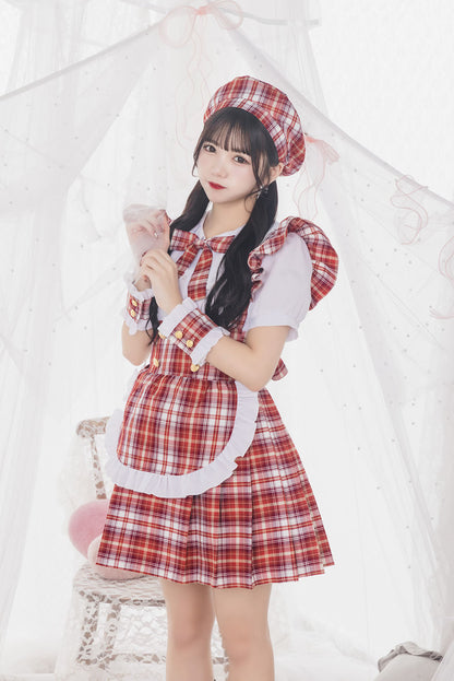 コスプレ ハロウィン メイド リリパレ アイドルチェックメイド レディース フリーサイズ レッド/ピンク/オレンジ/イエロー/ミント/ブルー/ネイビー/パープル/ホワイト/ブラック 【クリアストーン】♡