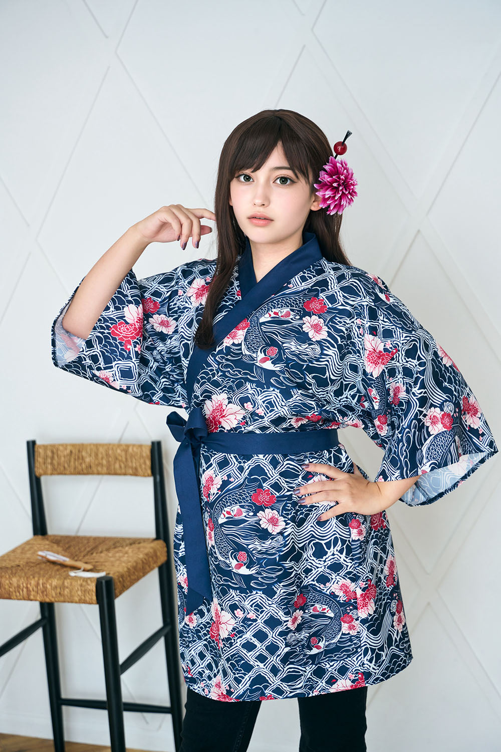 コスプレ 和風 着物 レディース大人 フリーサイズ ブラック/レッド