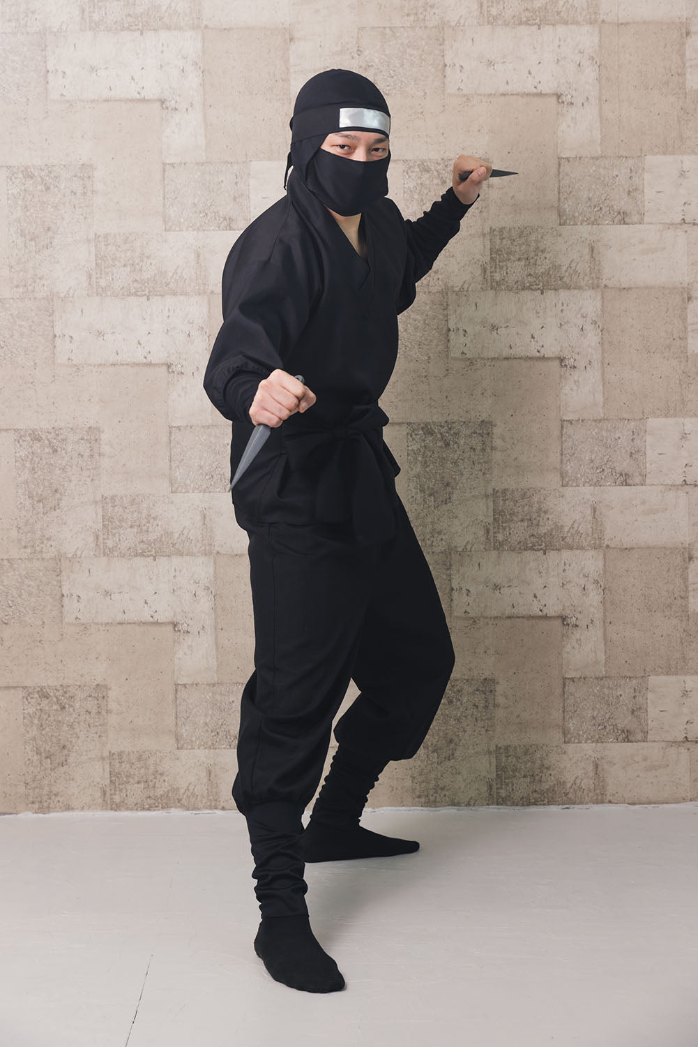 コスプレ 忍者 漆黒 ユニセックス XXL ブラック【クリアストーン