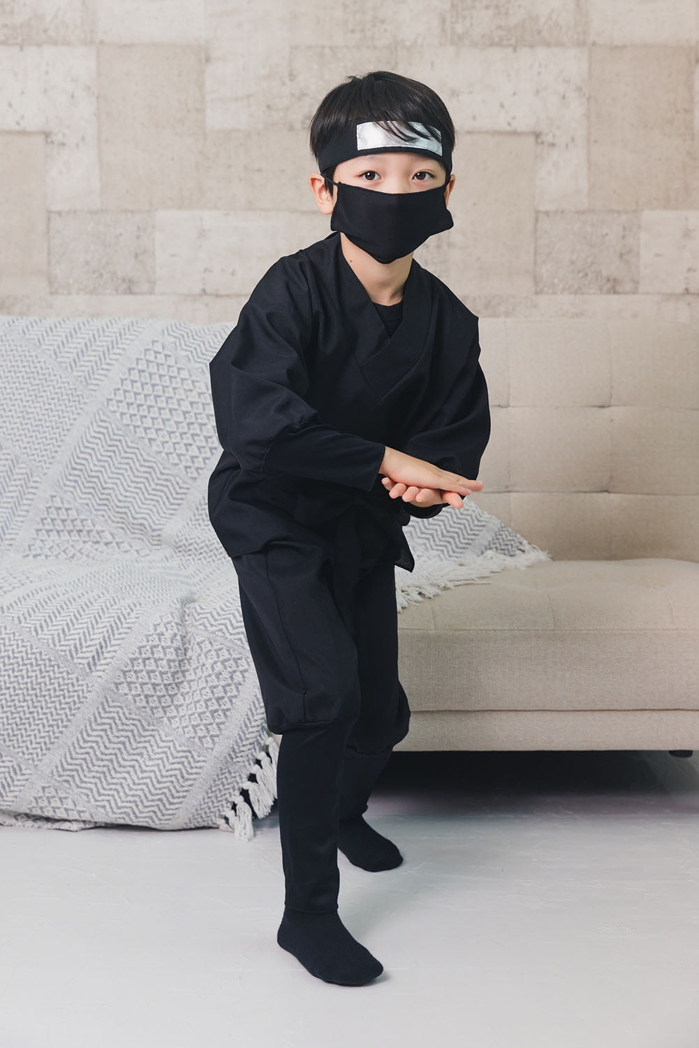 New] コスプレ 忍者 漆黒 キッズ 120cm ブラック【クリアストーン