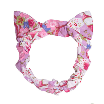 [New] コスプレ小物 ヘアアクセサリー 和柄 ねこ 猫耳ヘアバンド 華 紺/唐草/桜 薄紫/桜 紅 レディース フリーサイズ ネイビー/グリーン/パープル/レッド【クリアストーン】