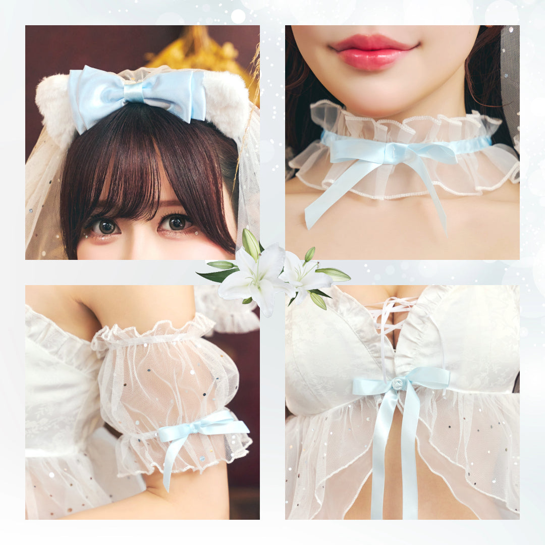 コスプレ 花嫁 ジューンブライド キティドールブライド レディース フリーサイズ ホワイト×ブルー【クリアストーン】