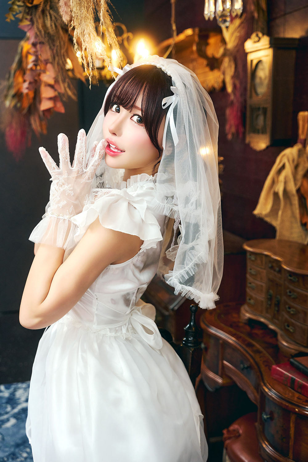 コスプレ 花嫁 ジューンブライド パールブライド レディース フリーサイズ ホワイト×グレー【クリアストーン】