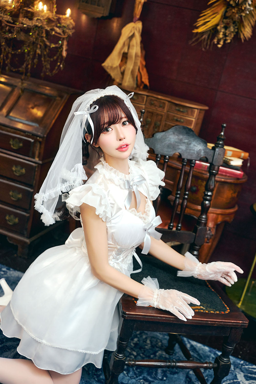 コスプレ 花嫁 ジューンブライド パールブライド レディース フリーサイズ ホワイト×グレー【クリアストーン】