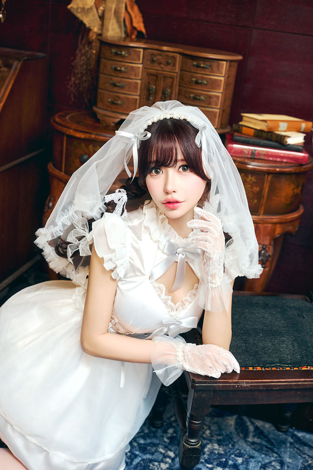 コスプレ 花嫁 ジューンブライド パールブライド レディース フリーサイズ ホワイト×グレー【クリアストーン】