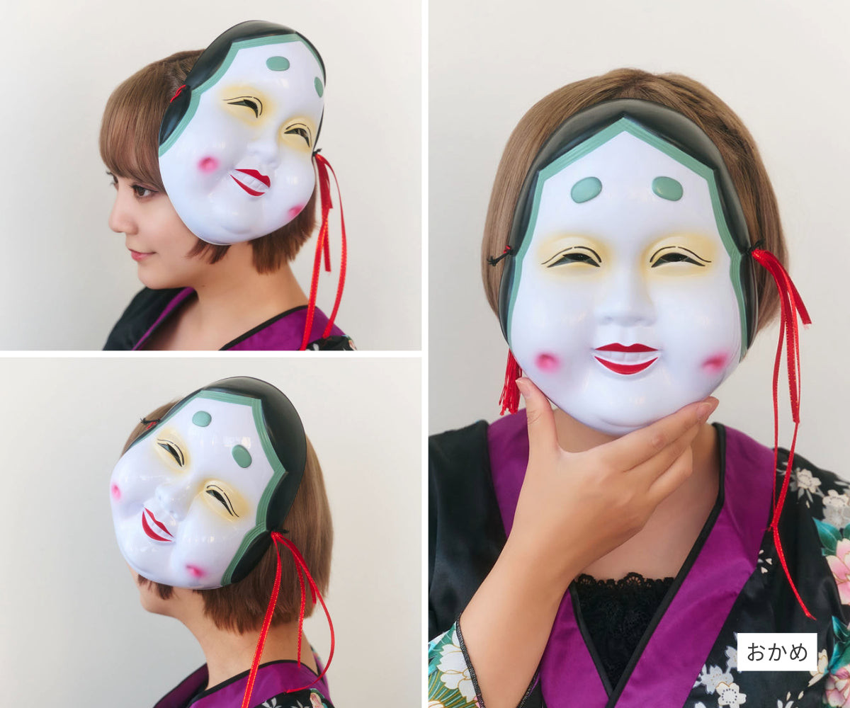 [New] コスプレ小物 人物 人型 お面 和風お面 小面/ひょっとこ/おかめ/相撲/写楽男子/筋隈/だるま ユニセックス フリーサイズ ホワイト/ペールオレンジ/レッド 【クリアストーン】