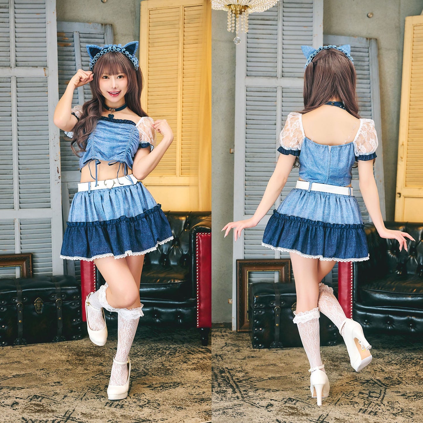 [New] コスプレ ねこ アニマル シュガーウィップ デニムライクキャット レディース フリーサイズ ブルー【クリアストーン】