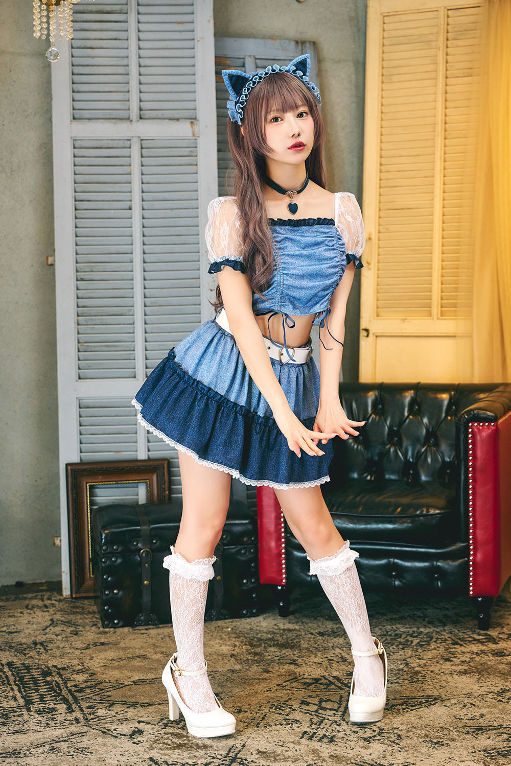 [New] コスプレ ねこ アニマル シュガーウィップ デニムライクキャット レディース フリーサイズ ブルー【クリアストーン】