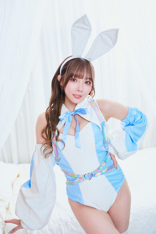 《りなしぃちゃん着用》 コスプレ うさぎ サイバーイリス フーディーバニー レディース フリーサイズ ブルー【クリアストーン】