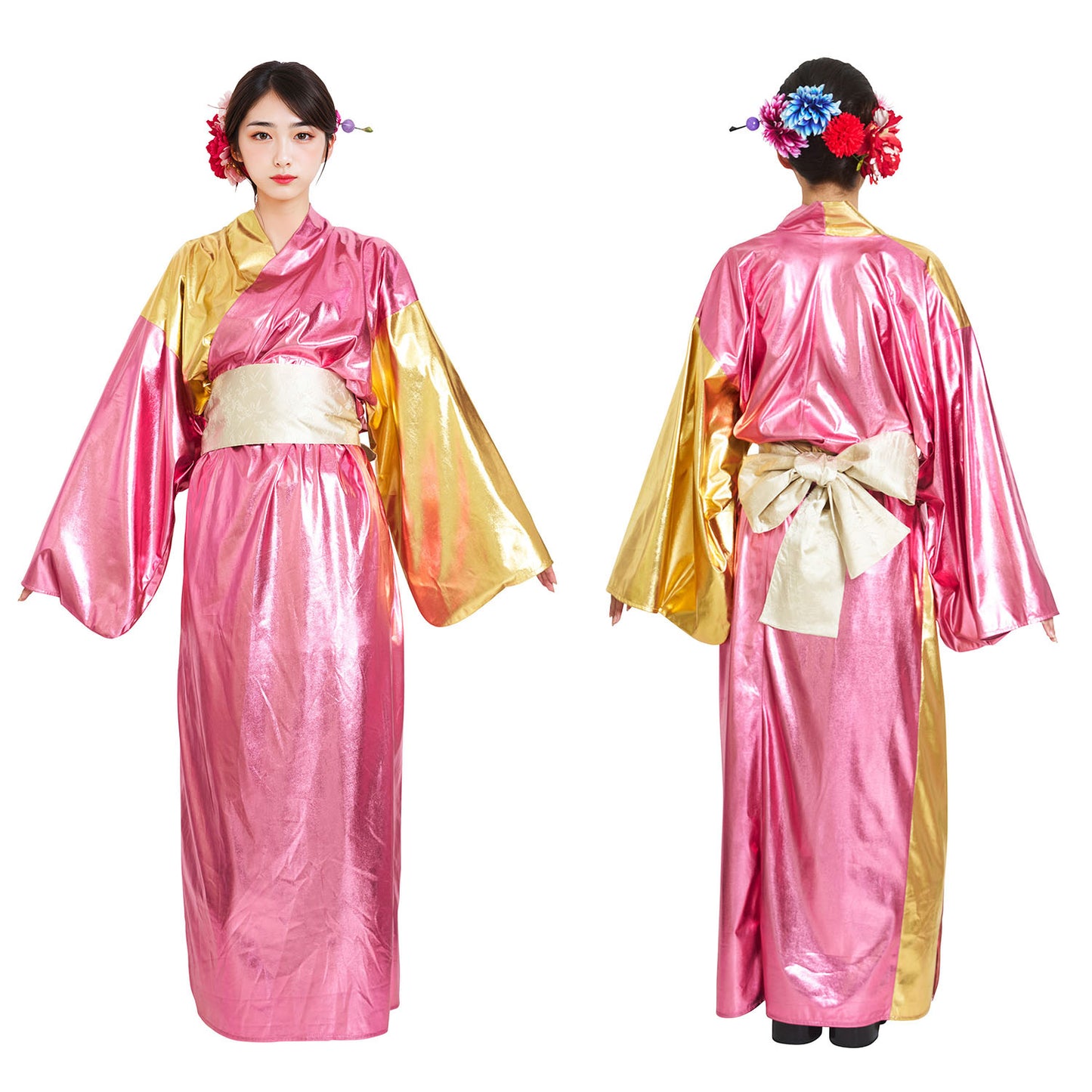 [New] コスプレ ハロウィン バラエティグッズ キラキラ着物 ユニセックス フリーサイズ ピンク【クリアストーン】