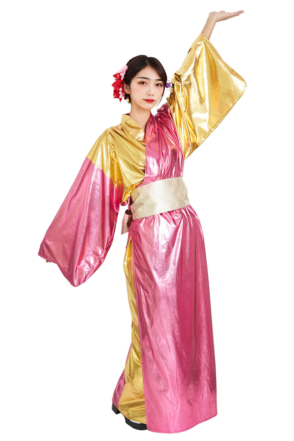 [New] コスプレ ハロウィン バラエティグッズ キラキラ着物 ユニセックス フリーサイズ ピンク【クリアストーン】