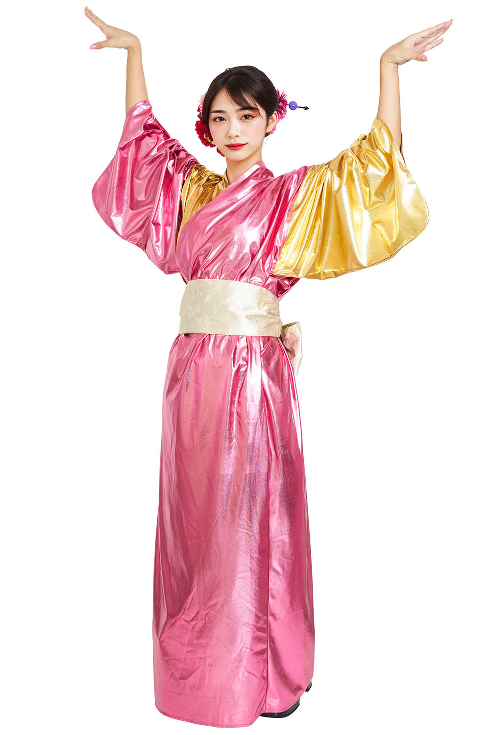 [New] コスプレ ハロウィン バラエティグッズ キラキラ着物 ユニセックス フリーサイズ ピンク【クリアストーン】