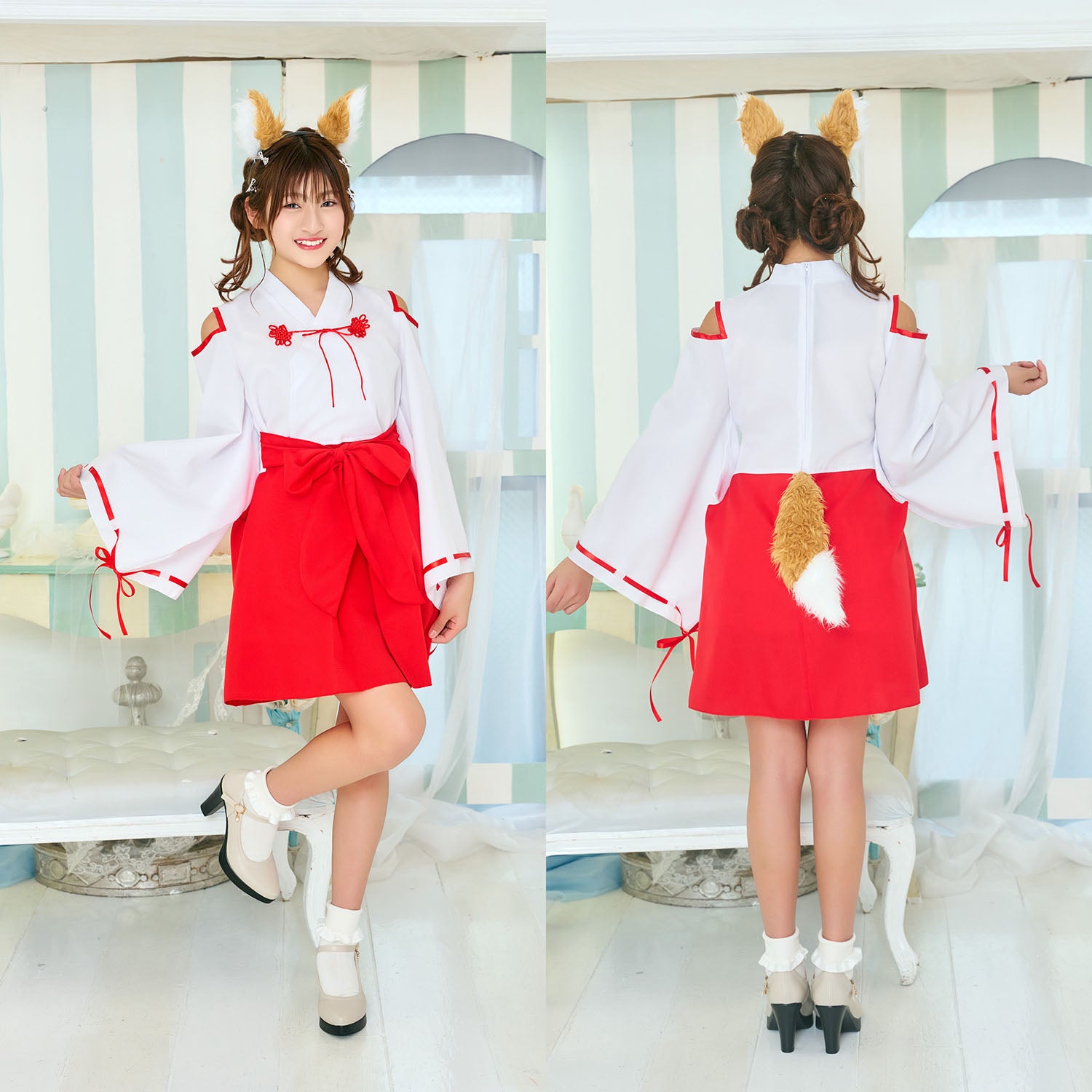コスプレ ジュニア こども キツネ COSCHU! きつね巫女 140～150cm