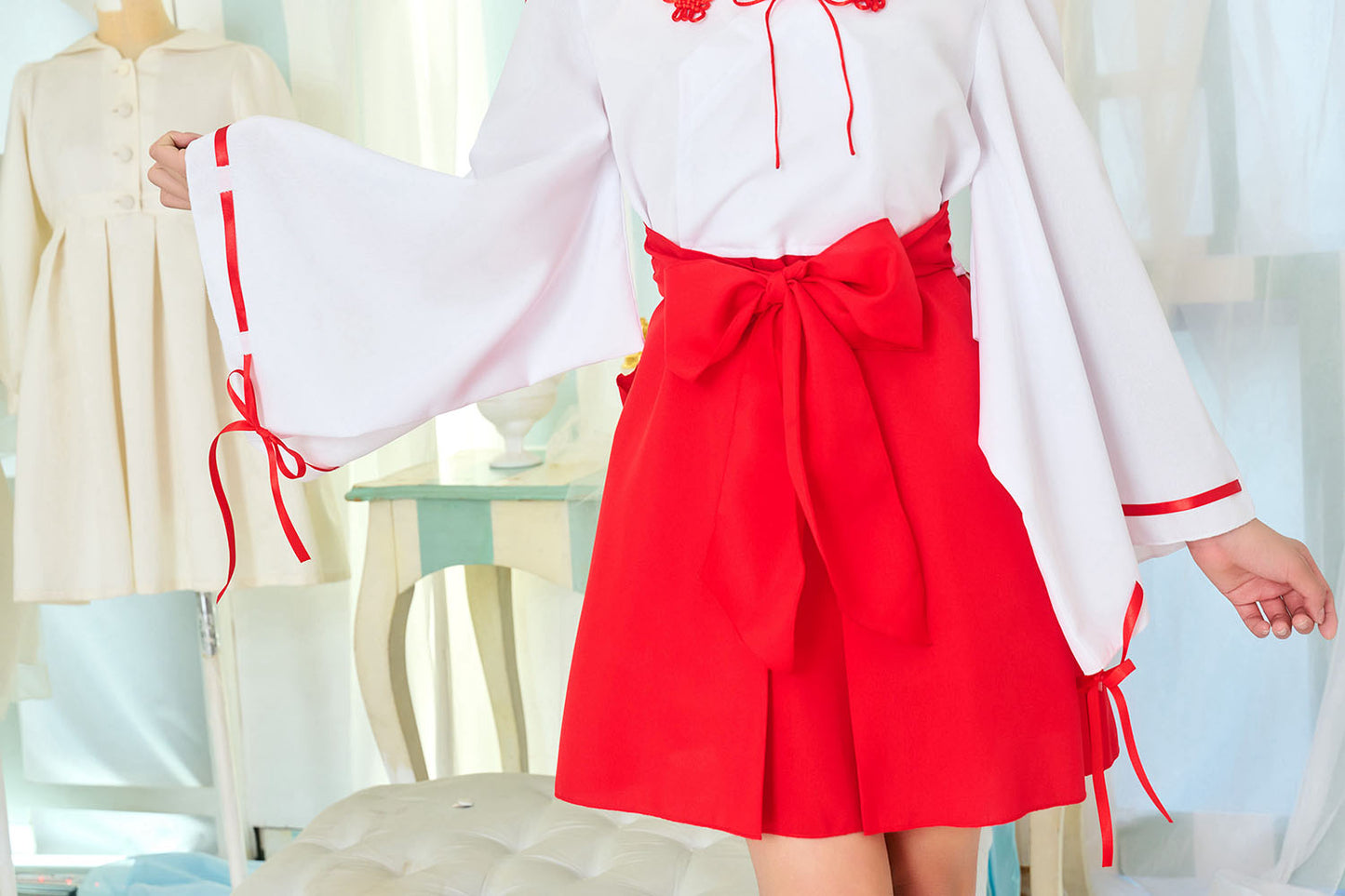 [NEW] コスプレ ジュニア こども キツネ COSCHU! きつね巫女 140～150cm レッド 【クリアストーン】