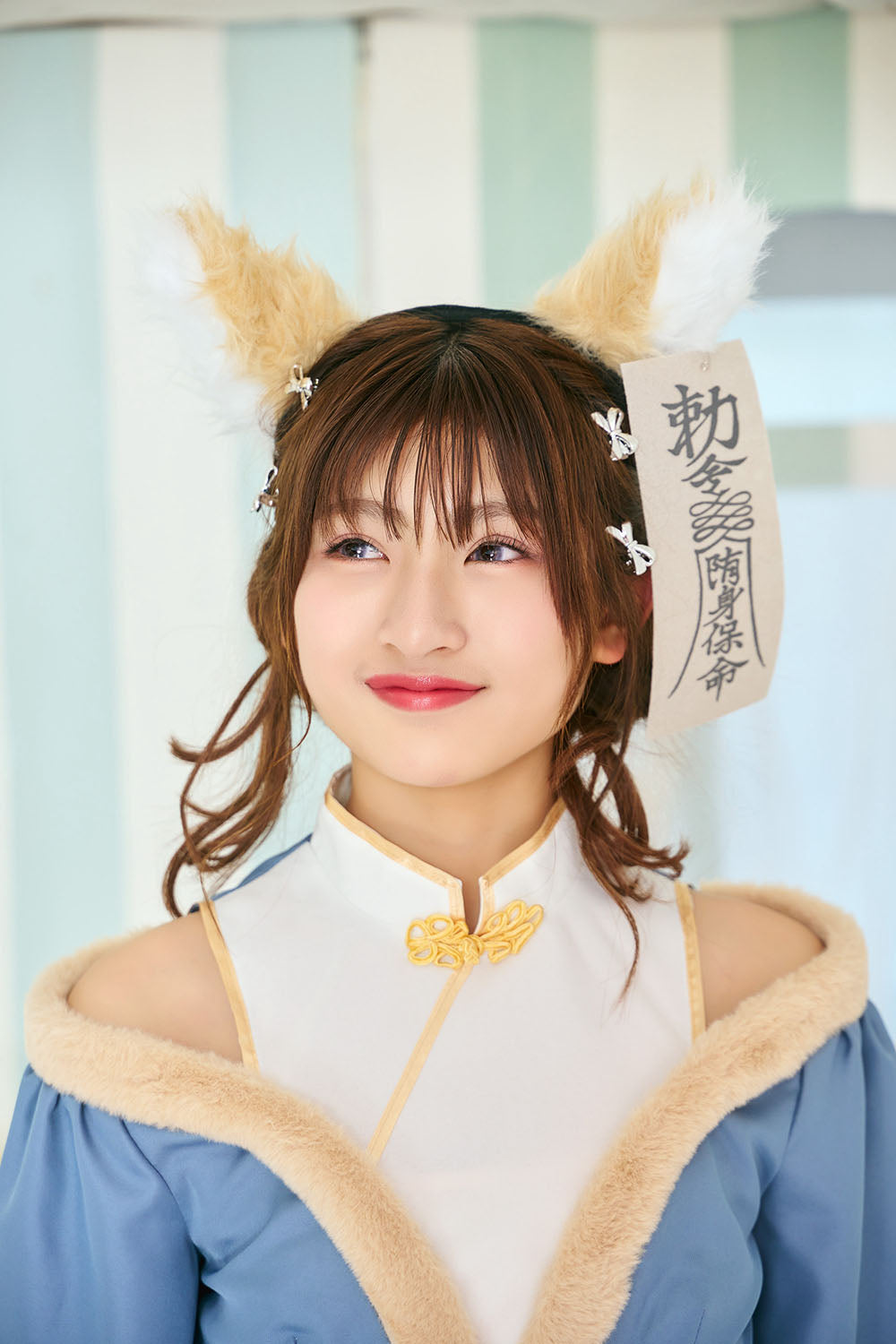 [NEW] コスプレ ジュニア こども キツネ COSCHU! きつねガールキョンシー 140～150cm ブルー 【クリアストーン】