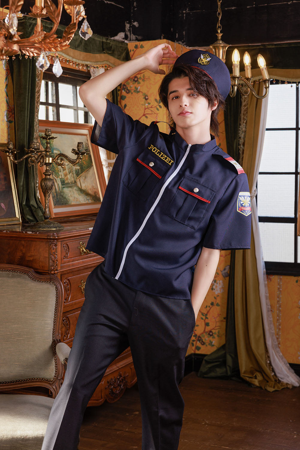 [New] ≪スタンミさん着用≫ コスプレ ハロウィン 警官 ユーロポリス メンズ フリーサイズ ブラック【クリアストーン】