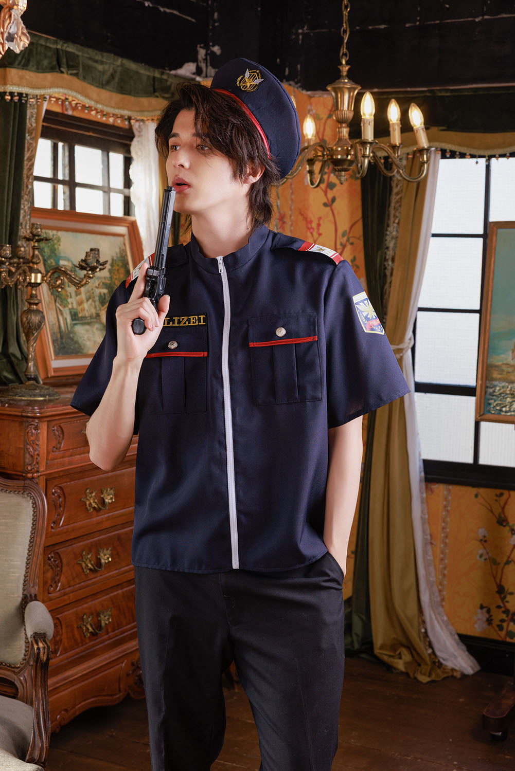 [New] ≪スタンミさん着用≫ コスプレ ハロウィン 警官 ユーロポリス メンズ フリーサイズ ブラック【クリアストーン】