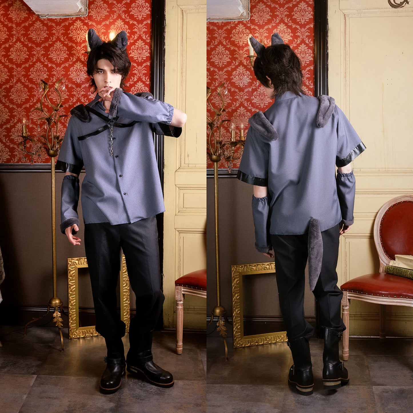 [New] ≪スタンミさん着用≫ コスプレ ハロウィン アニマル アイアンウルフ メンズ フリーサイズ グレー【クリアストーン】