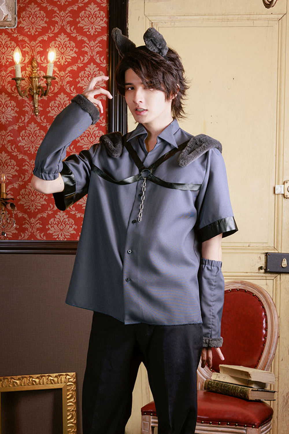 [New] ≪スタンミさん着用≫ コスプレ ハロウィン アニマル アイアンウルフ メンズ フリーサイズ グレー【クリアストーン】