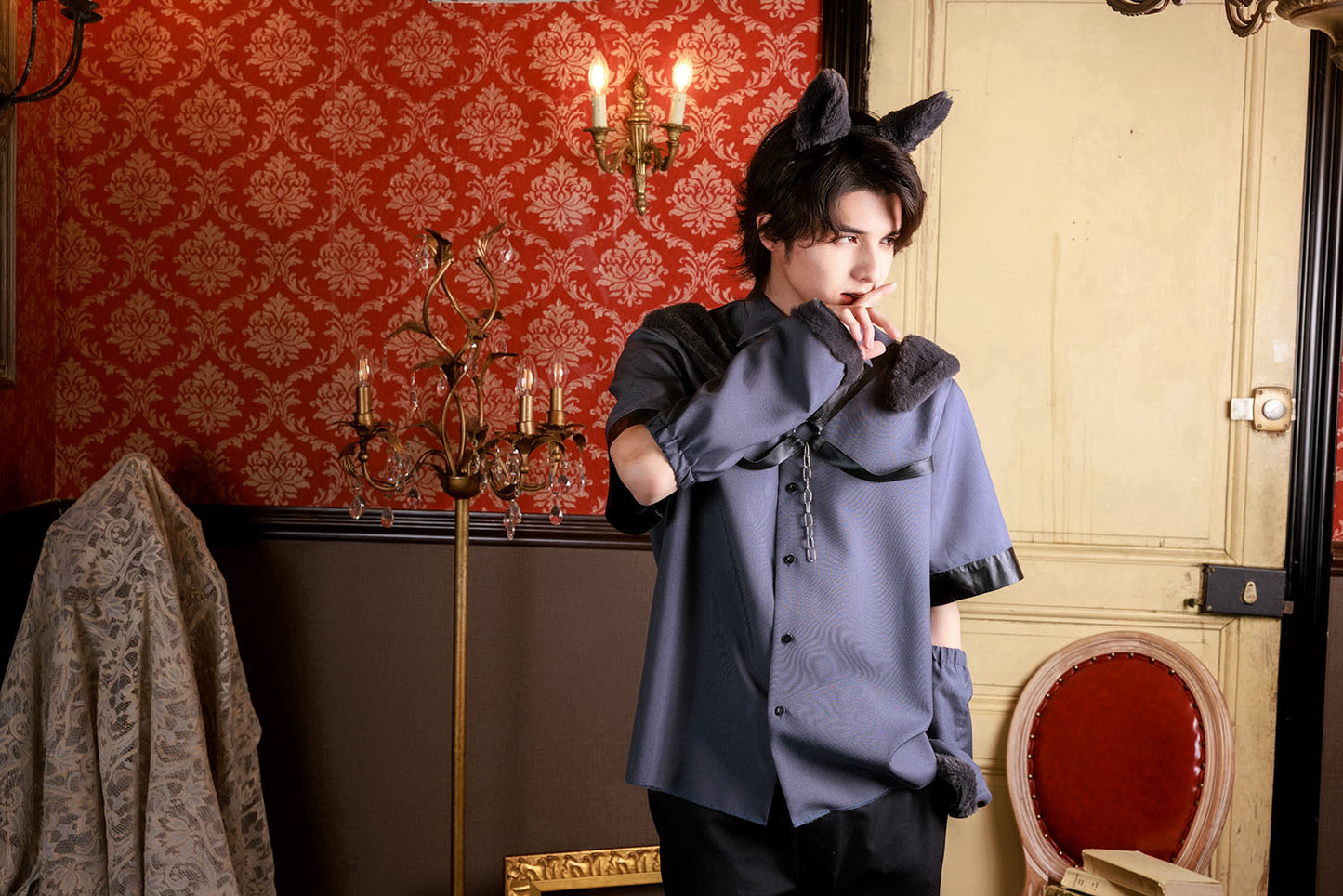 [New] ≪スタンミさん着用≫ コスプレ ハロウィン アニマル アイアンウルフ メンズ フリーサイズ グレー【クリアストーン】