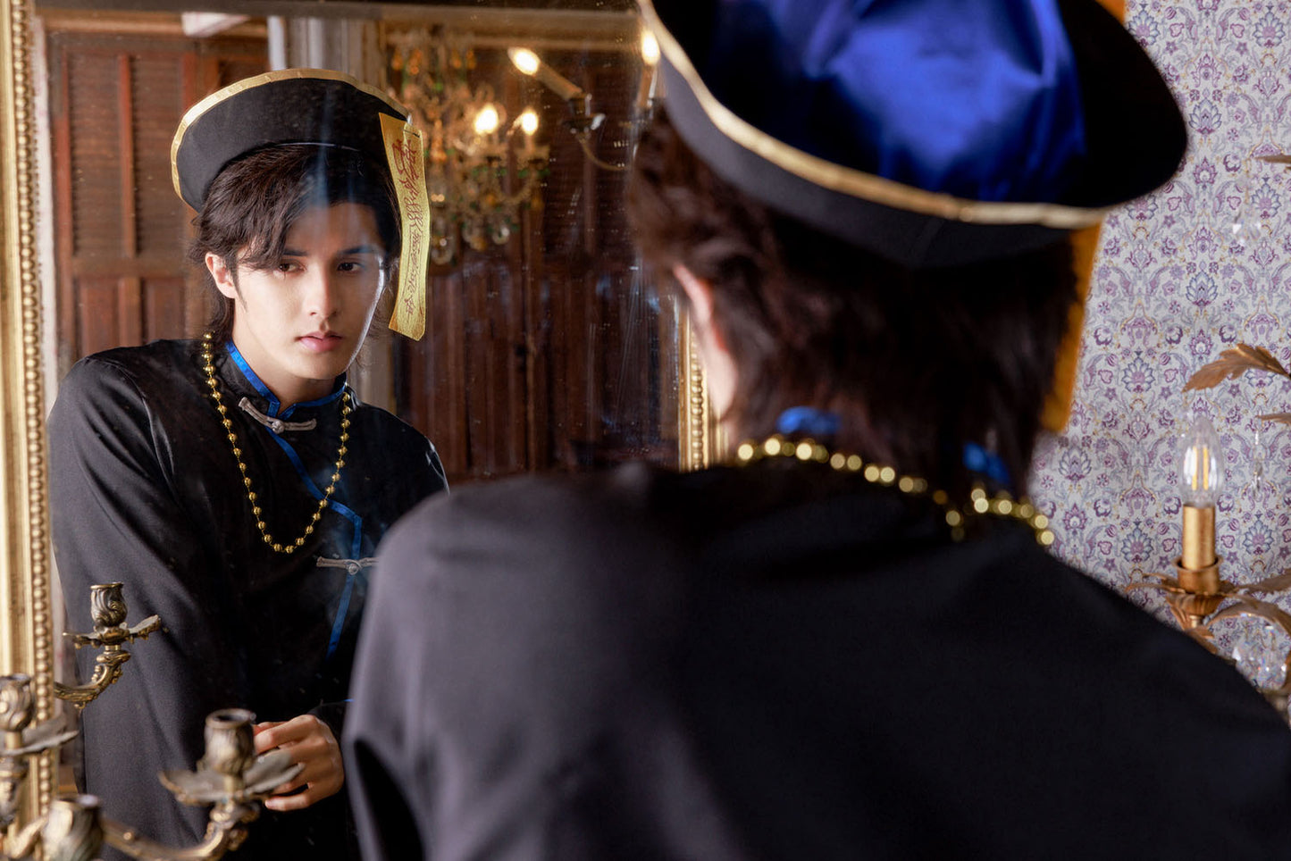 [New] ≪スタンミさん着用≫ コスプレ ハロウィン チャイナ ダークキョンシー メンズ フリーサイズ ブラック【クリアストーン】