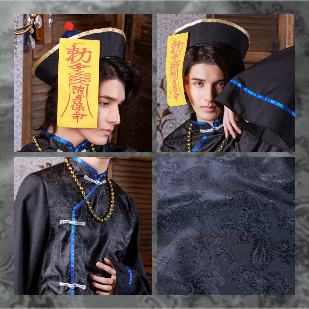 [New] ≪スタンミさん着用≫ コスプレ ハロウィン チャイナ ダークキョンシー メンズ フリーサイズ ブラック【クリアストーン】