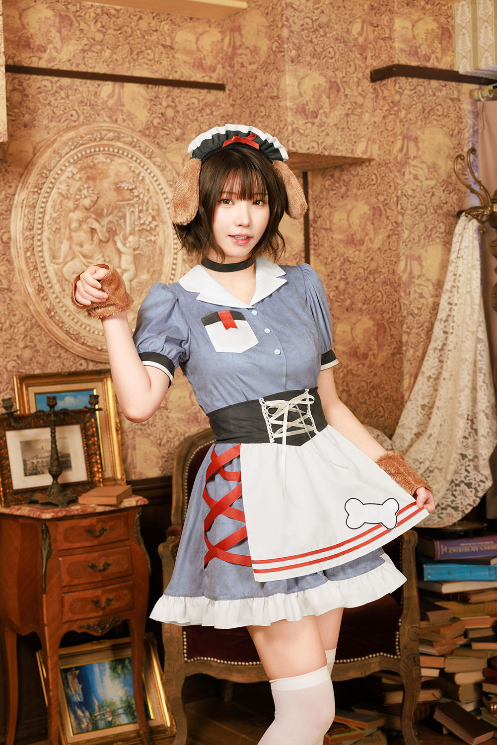 《えなこちゃん着用》[NEW] コスプレ ハロウィン いぬ ダイナー ダスティコンフィ ドッグダイナー レディース フリーサイズ ブルー 【クリアストーン】