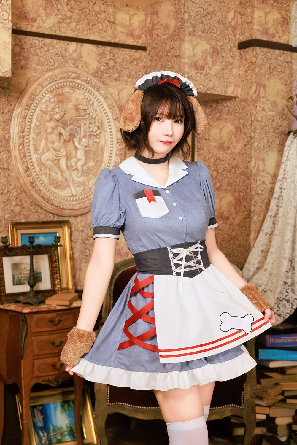 《えなこちゃん着用》[NEW] コスプレ ハロウィン いぬ ダイナー ダスティコンフィ ドッグダイナー レディース フリーサイズ ブルー 【クリアストーン】