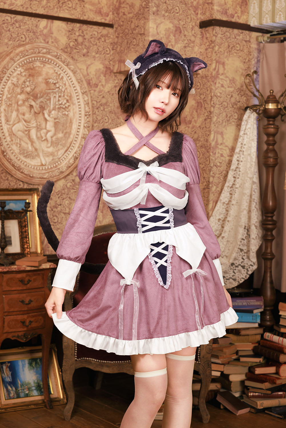 《えなこちゃん着用》[NEW] コスプレ ハロウィン ねこ 骸骨 ダスティコンフィ スケルトンキャット レディース フリーサイズ ピンク 【クリアストーン】