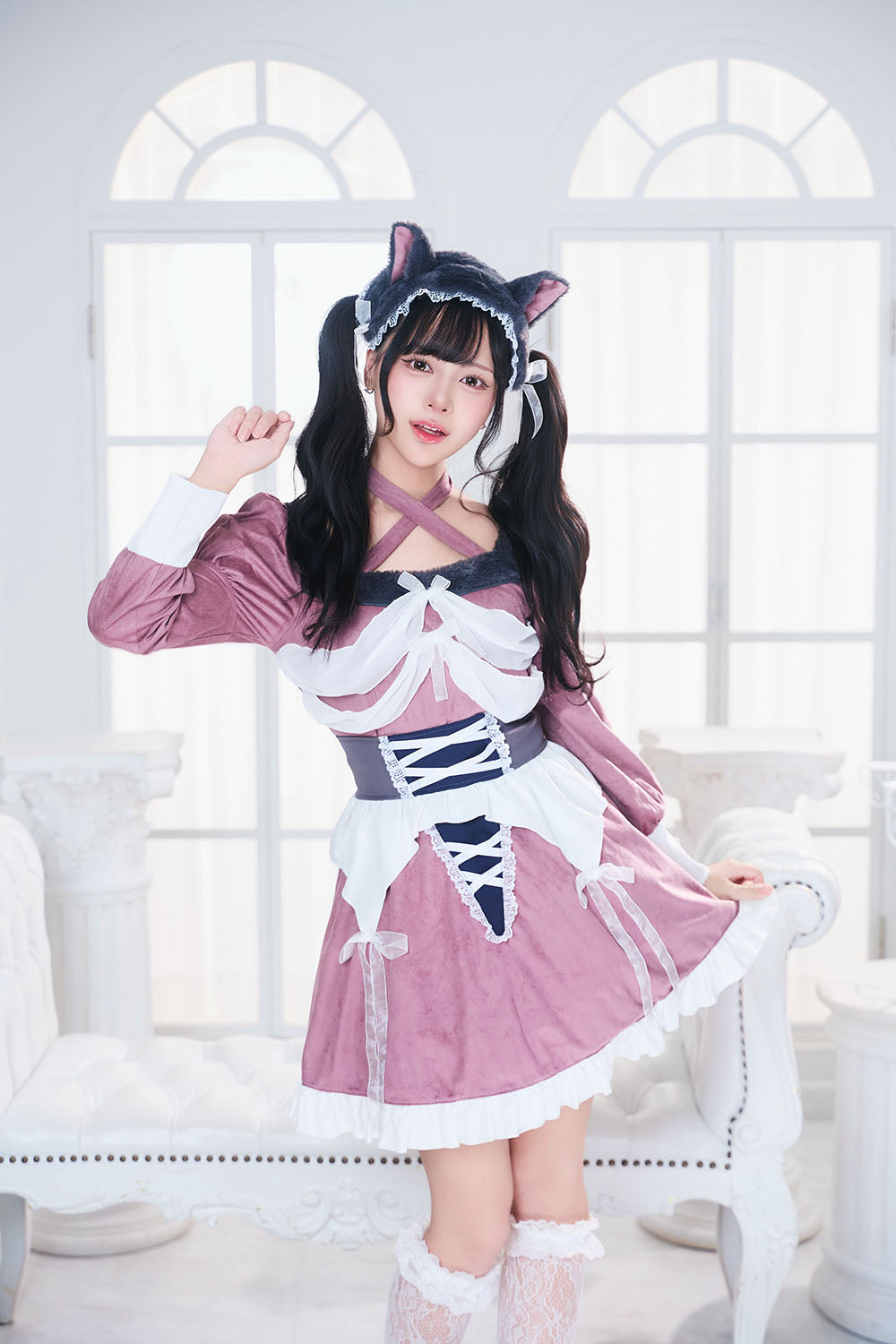 コスプレ ハロウィン ねこ 骸骨 ダスティコンフィ スケルトンキャット レディース フリーサイズ ピンク 【クリアストーン】