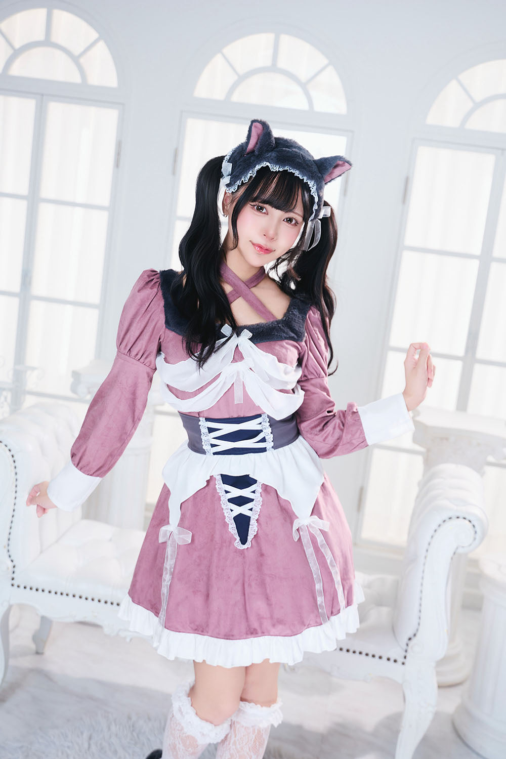 コスプレ ハロウィン ねこ 骸骨 ダスティコンフィ スケルトンキャット レディース フリーサイズ ピンク 【クリアストーン】