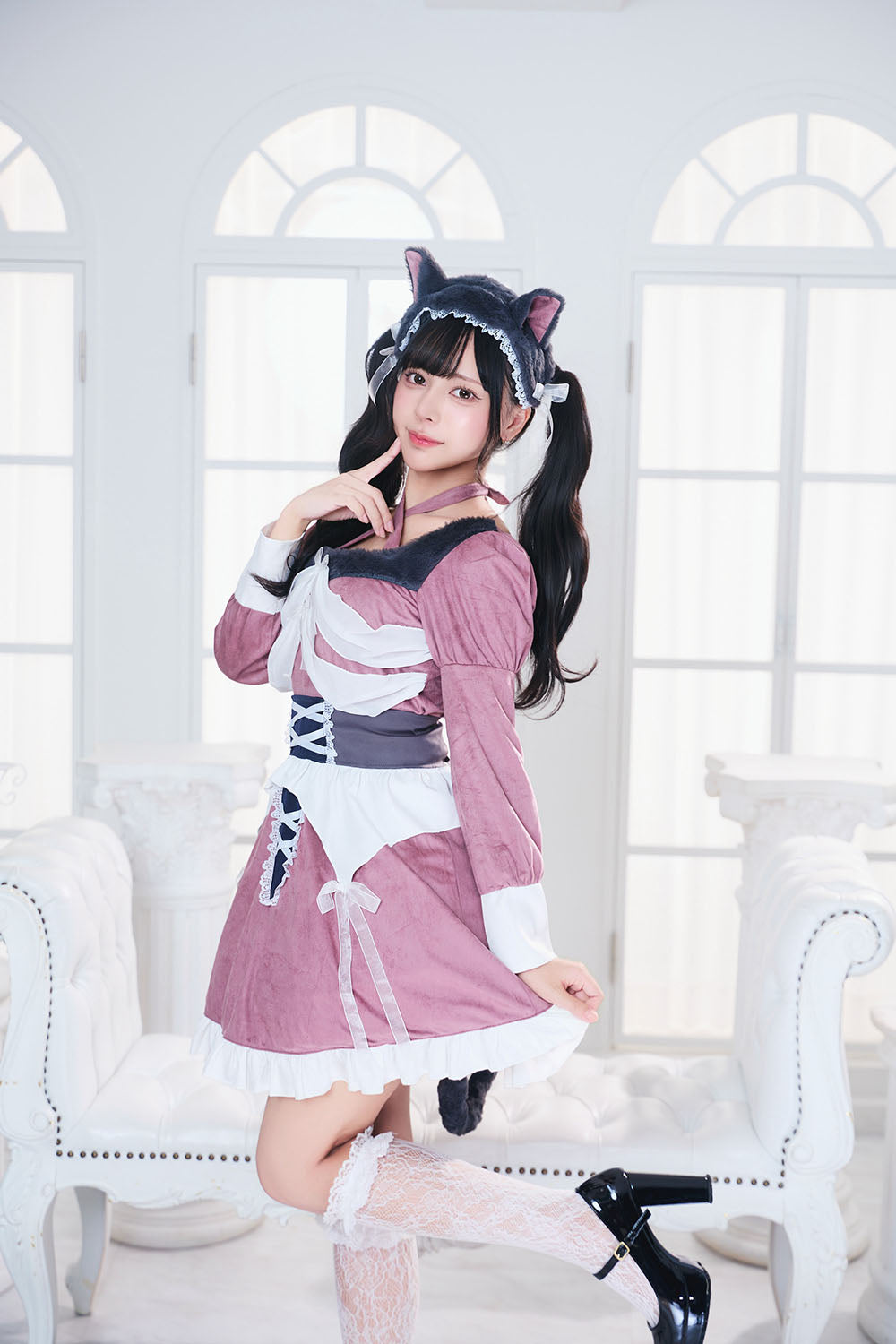 コスプレ ハロウィン ねこ 骸骨 ダスティコンフィ スケルトンキャット レディース フリーサイズ ピンク 【クリアストーン】