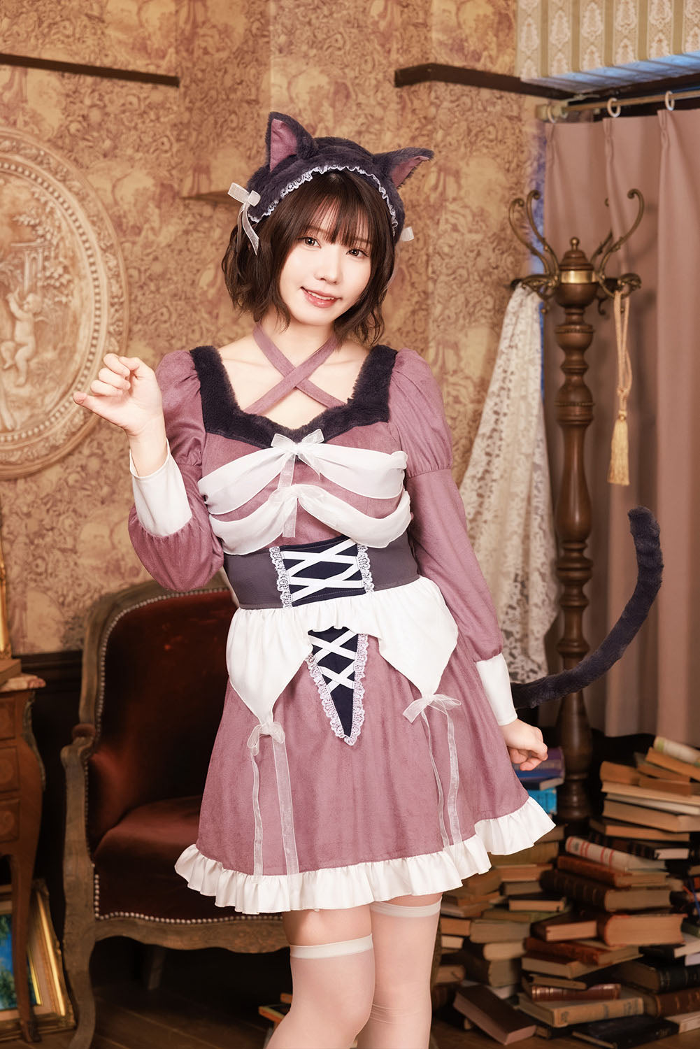 《えなこちゃん着用》[NEW] コスプレ ハロウィン ねこ 骸骨 ダスティコンフィ スケルトンキャット レディース フリーサイズ ピンク 【クリアストーン】