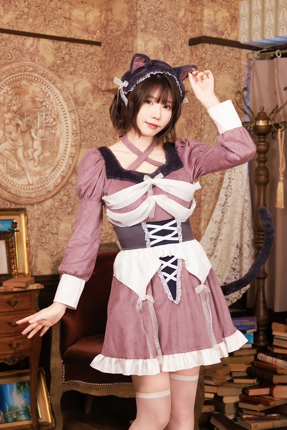 《えなこちゃん着用》[NEW] コスプレ ハロウィン ねこ 骸骨 ダスティコンフィ スケルトンキャット レディース フリーサイズ ピンク 【クリアストーン】