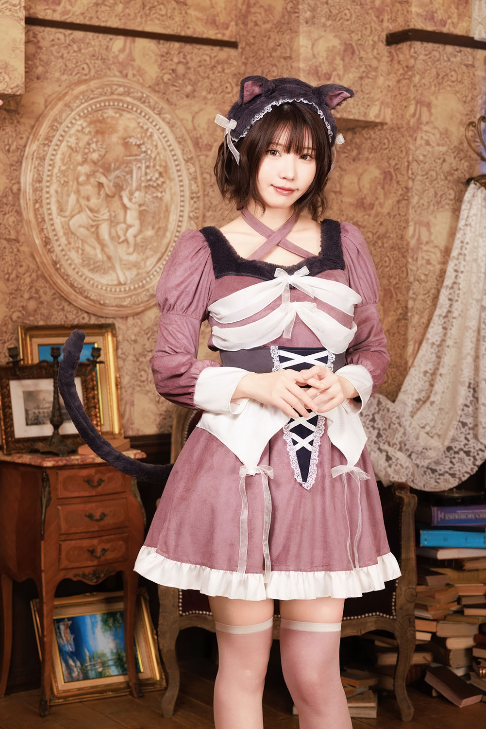 《えなこちゃん着用》[NEW] コスプレ ハロウィン ねこ 骸骨 ダスティコンフィ スケルトンキャット レディース フリーサイズ ピンク 【クリアストーン】