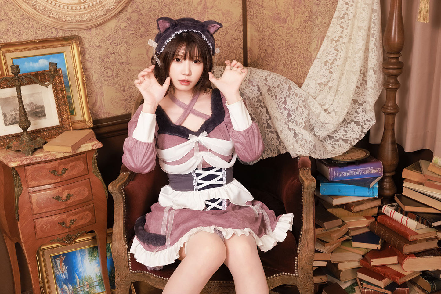 《えなこちゃん着用》[NEW] コスプレ ハロウィン ねこ 骸骨 ダスティコンフィ スケルトンキャット レディース フリーサイズ ピンク 【クリアストーン】